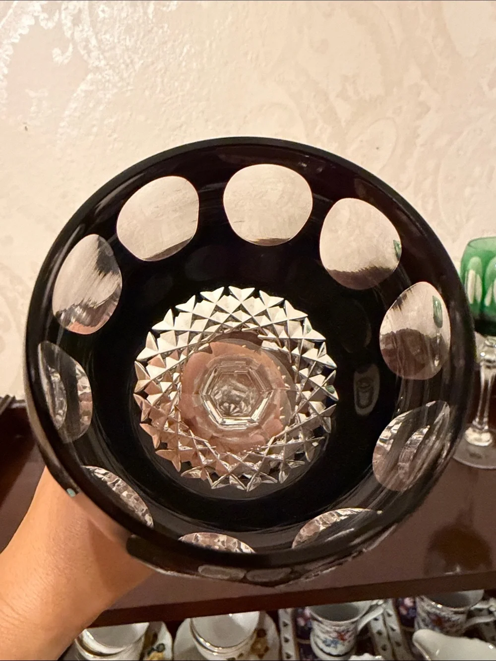 Vintage Cut to clear Cranberry Wine Glass